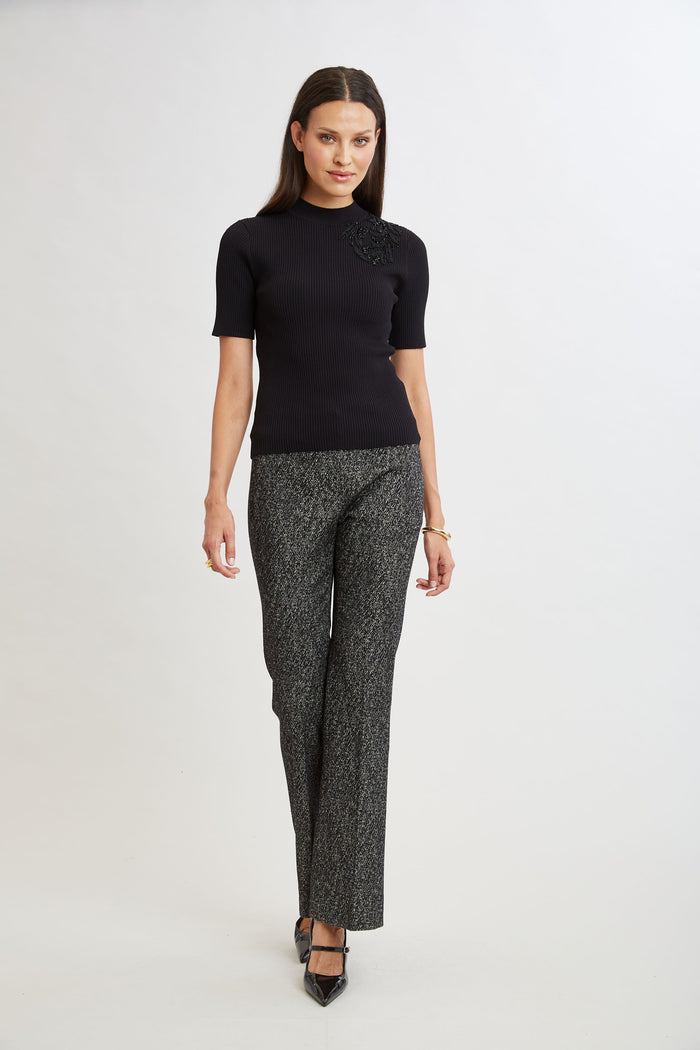 Elie Tahari Beaded Rib Sweater BLACK