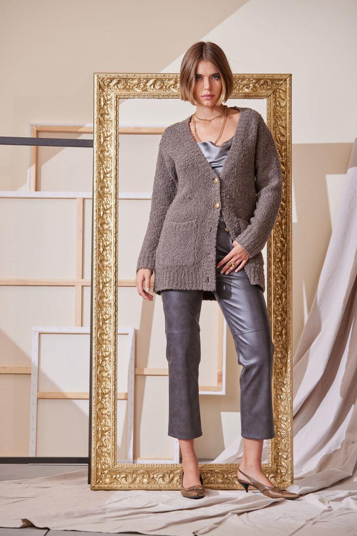 Elie Tahari Boucle Merino Cardigan PORCINI