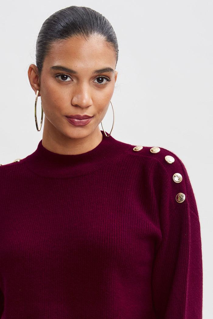 Elie Tahari Cashmere Button Sweater CRANBERRY