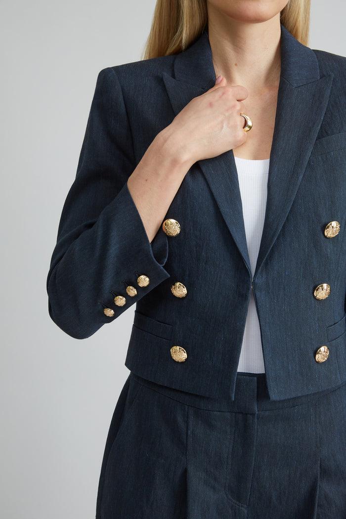 Elie Tahari Cropped Linen Jacket STARGAZER