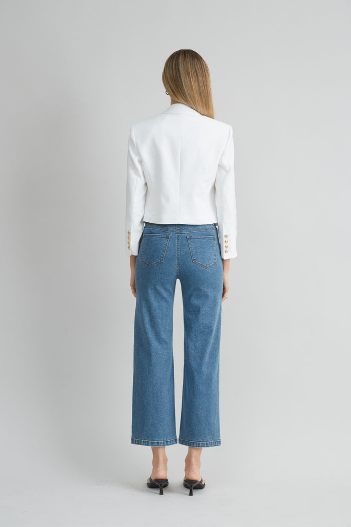 Elie Tahari Cropped Linen Jacket WHITE