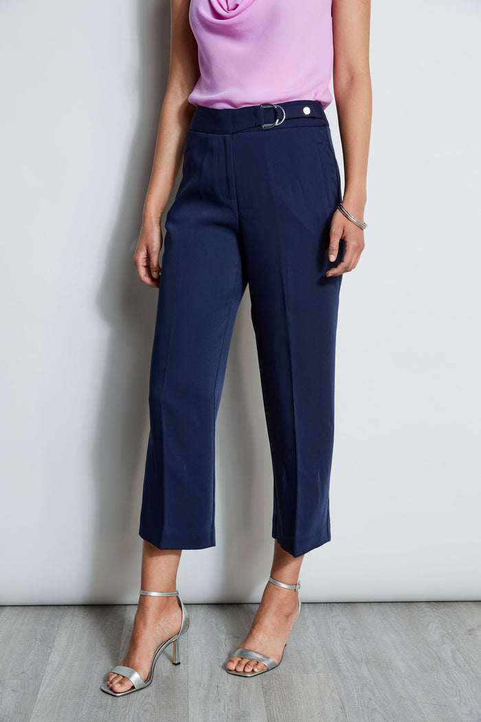 Elie Tahari Cropped Wide Leg Belted Pant PEACOAT