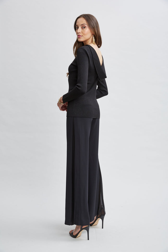 Elie Tahari Draped Chain Lurex Sweater NOIR LUREX