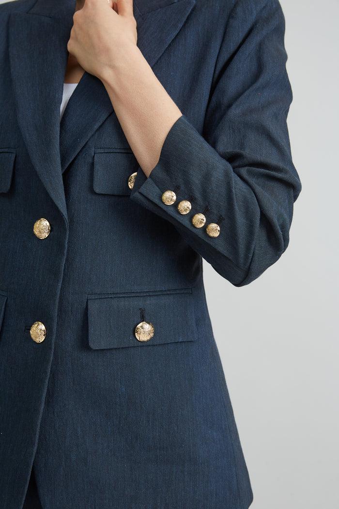 Elie Tahari Linen Crest Button Blazer STARGAZER