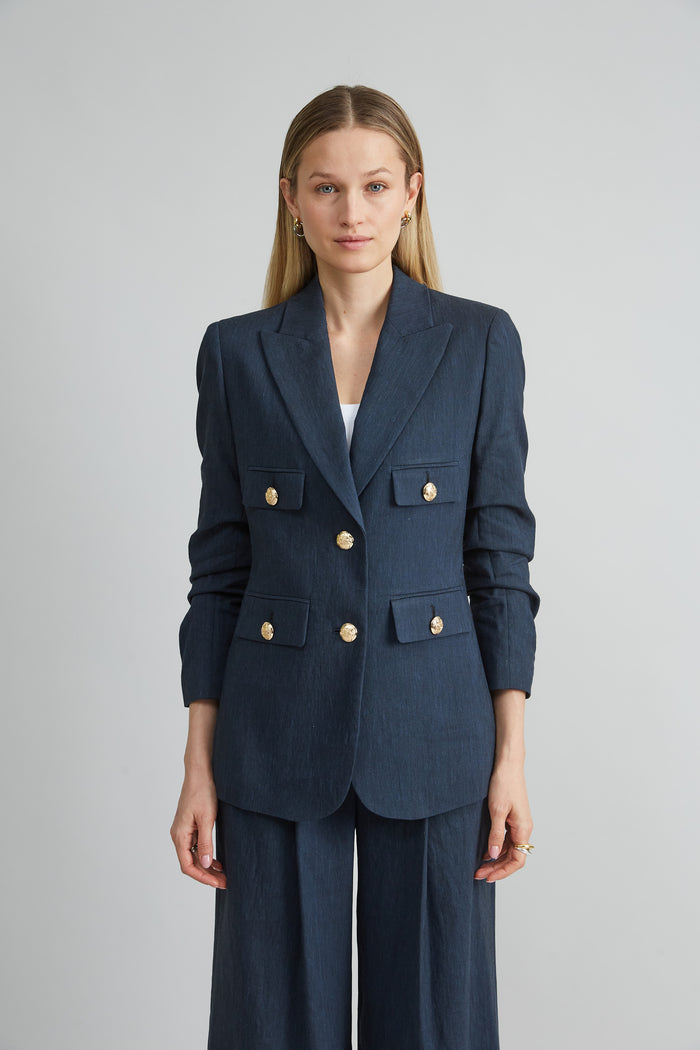 Elie Tahari Linen Crest Button Blazer STARGAZER