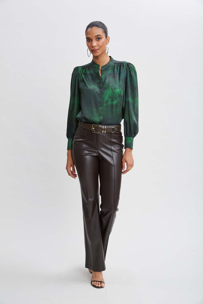 Elie Tahari Marble Button Down Shirt GREEN MULTI