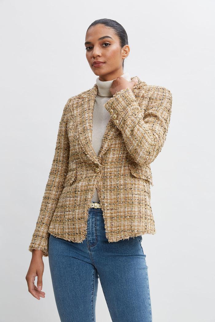 Elie Tahari Metallic Tweed Blazer GOLD MULTI