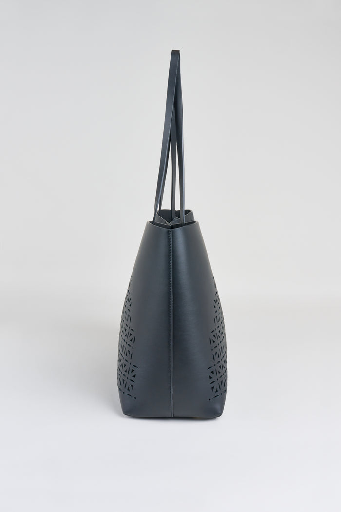 Elie Tahari Nappa Leather Lasercut Tote BLACK