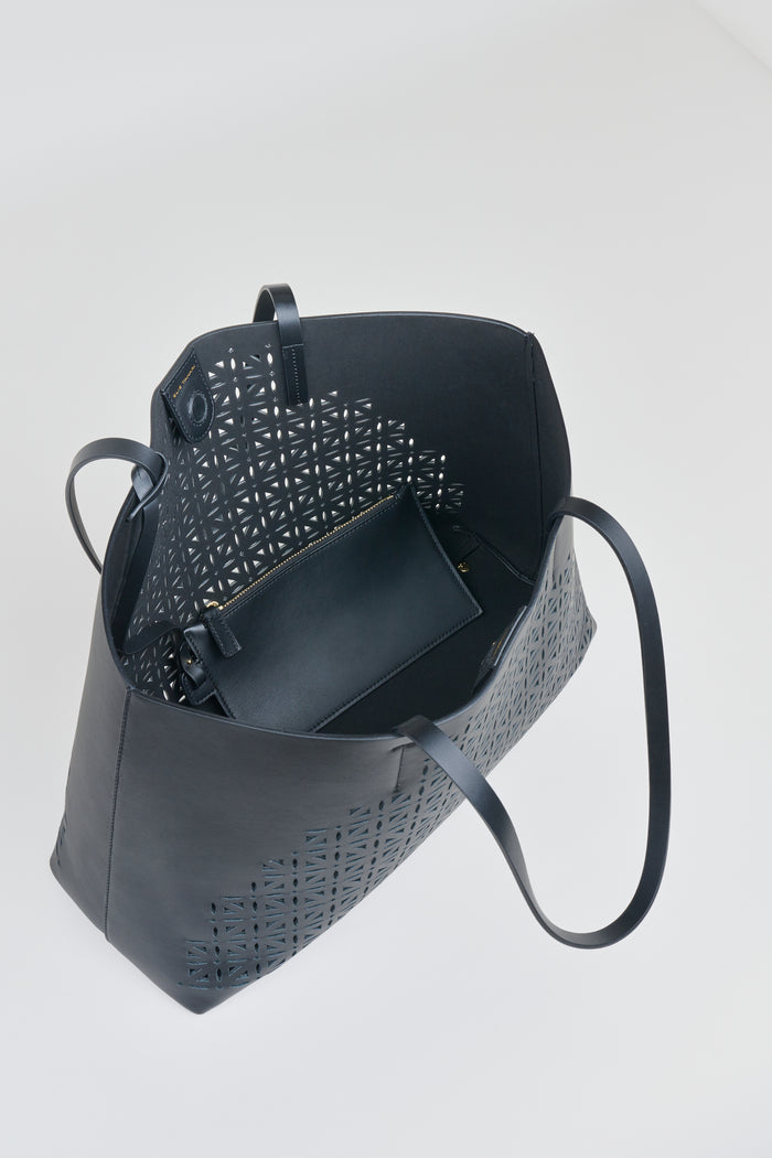 Elie Tahari Nappa Leather Lasercut Tote BLACK