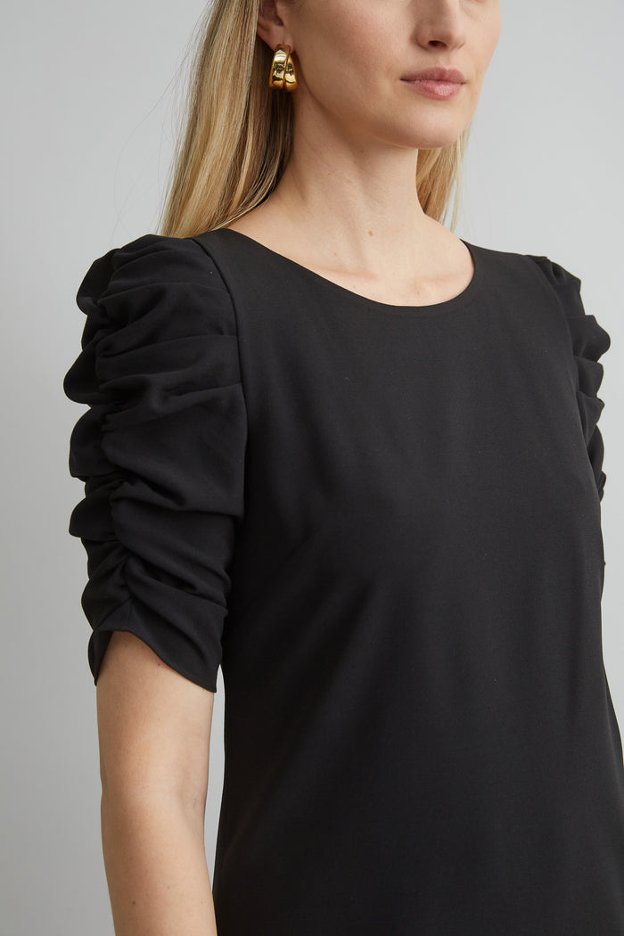 Elie Tahari Ruched Sleeve Shift Dress BLACK