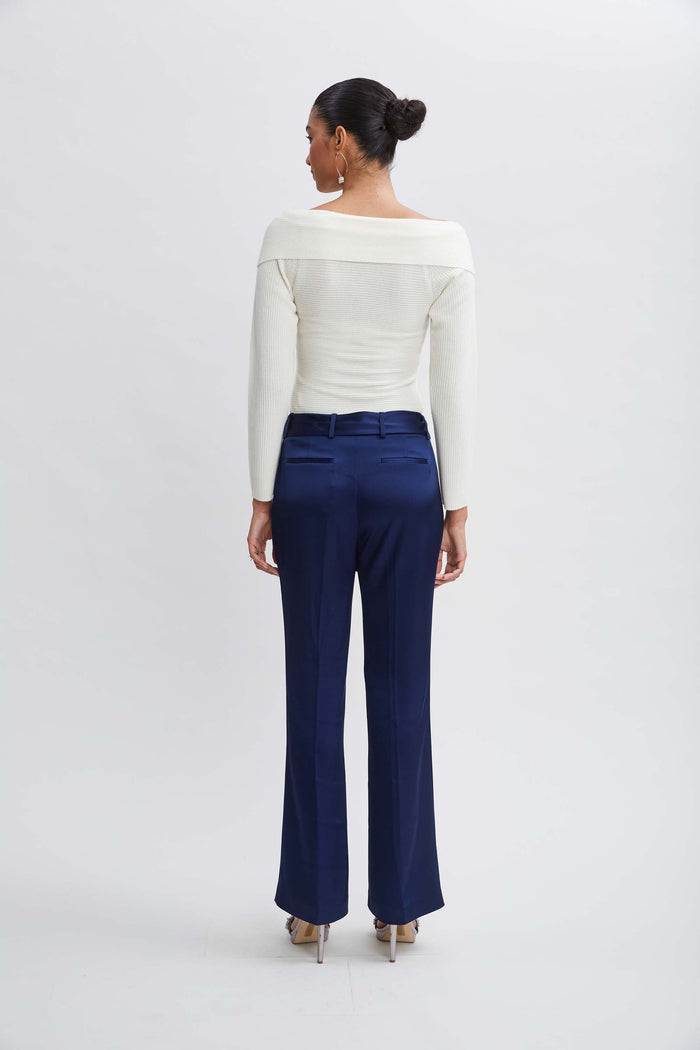 Elie Tahari Satin Fit & Flare Sash Pant MIDNIGHT