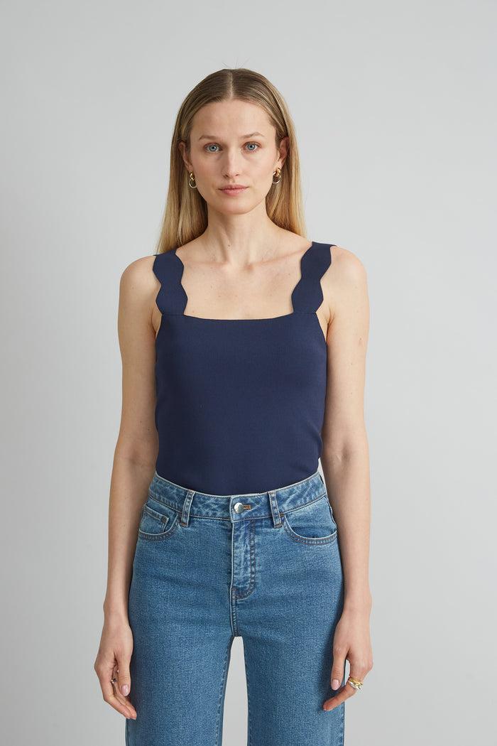 Elie Tahari Scallop Sweater Tank STARGAZER