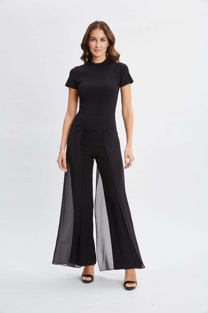 Elie Tahari Short Sleeve Scallop Sweater BLACK