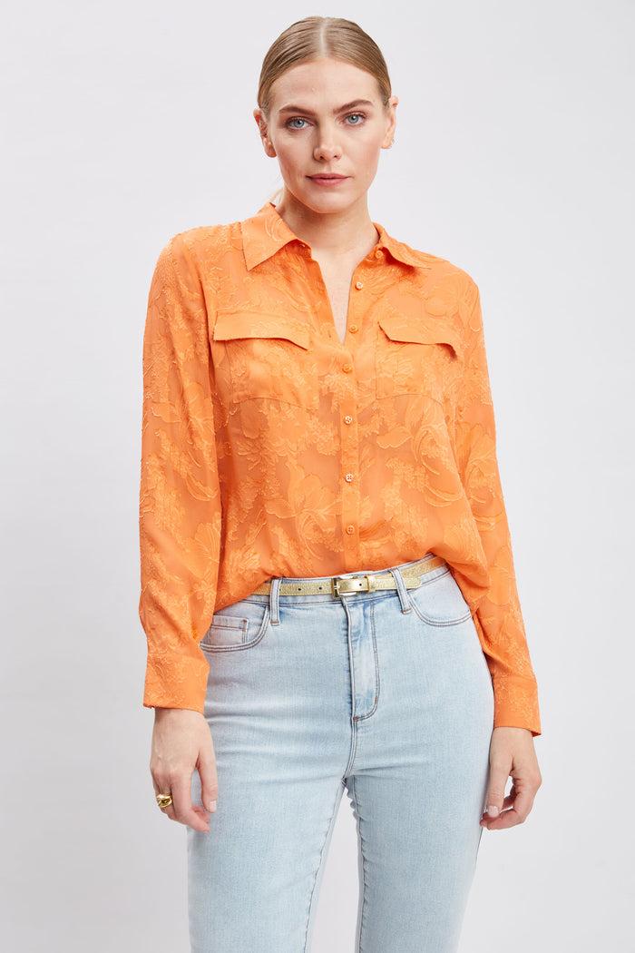 Elie Tahari Silk Jacquard Utility Shirt MANGO