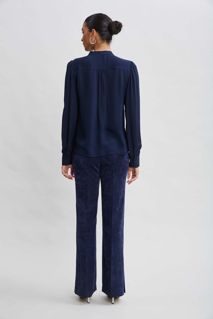 Elie Tahari Silk Ruffle Button Down Shirt MIDNIGHT
