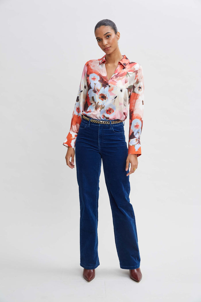 Elie Tahari Silk Satin Wintergarden Shirt MULTI