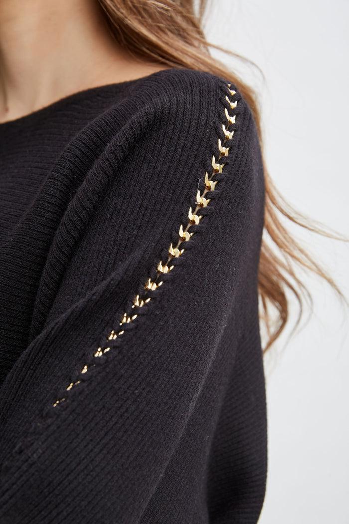 Elie Tahari T-Tahari Chain Sleeve Sweater BLACK