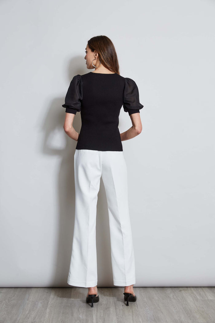 Elie Tahari T-Tahari Chiffon Sleeve Knit BLACK