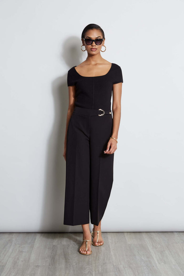 Elie Tahari T-Tahari Cropped Wide Leg Pant BLACK