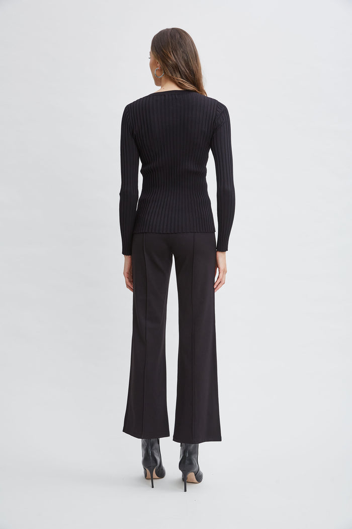 Elie Tahari T-Tahari Rib Mesh Sweater BLACK