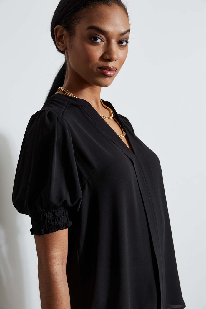 Elie Tahari T-Tahari Split Neck Top BLACK