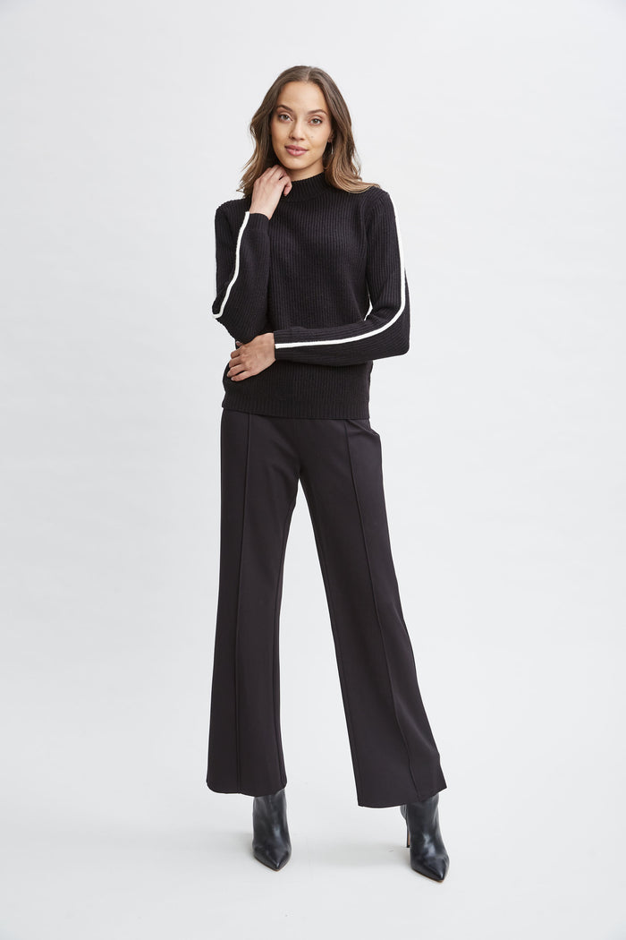 Elie Tahari T-Tahari Stripe Sleeve Sweater BLACK