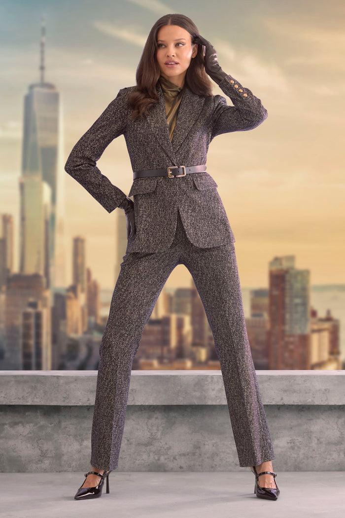 Elie Tahari Fit & Flare Metallic Tweed Pant BLACK MULTI