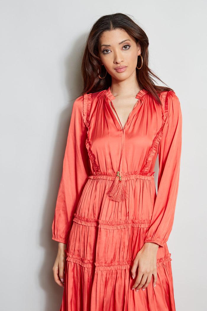 Elie Tahari Long Sleeve Ruffle Midi Dress WILD FLOWER