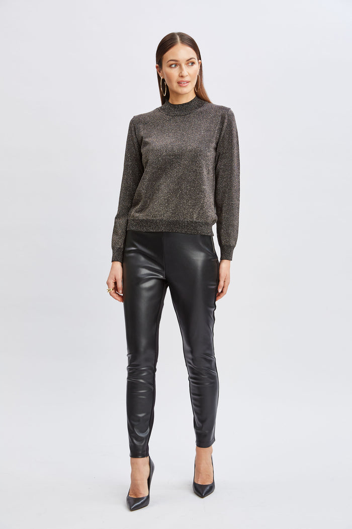 Elie Tahari Metallic Mock Neck Sweater BLACK/GOLD LUREX