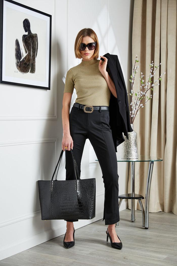 Elie Tahari Metallic Mock Neck Sweater GOLD METALLIC
