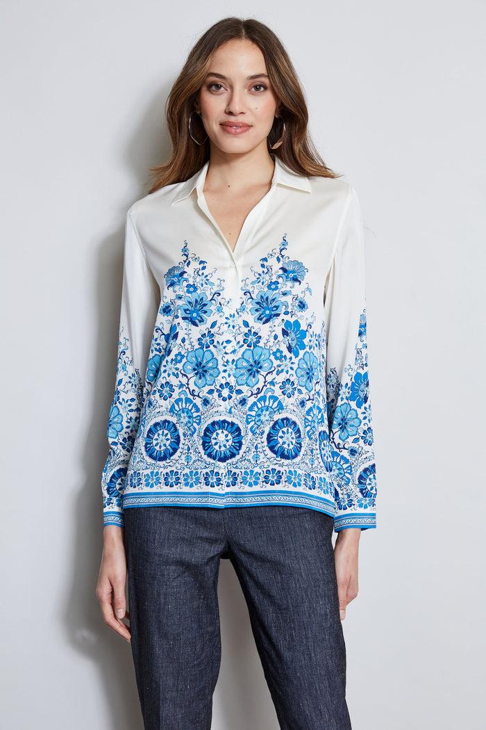 Elie Tahari Silk Cascade Garden Shirt CASCADE GARDEN PRINT