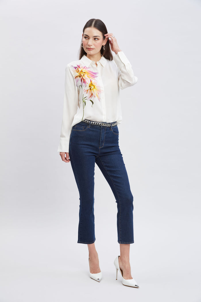 Elie Tahari Silk Dahlia Button Down Shirt FOAM MULTI