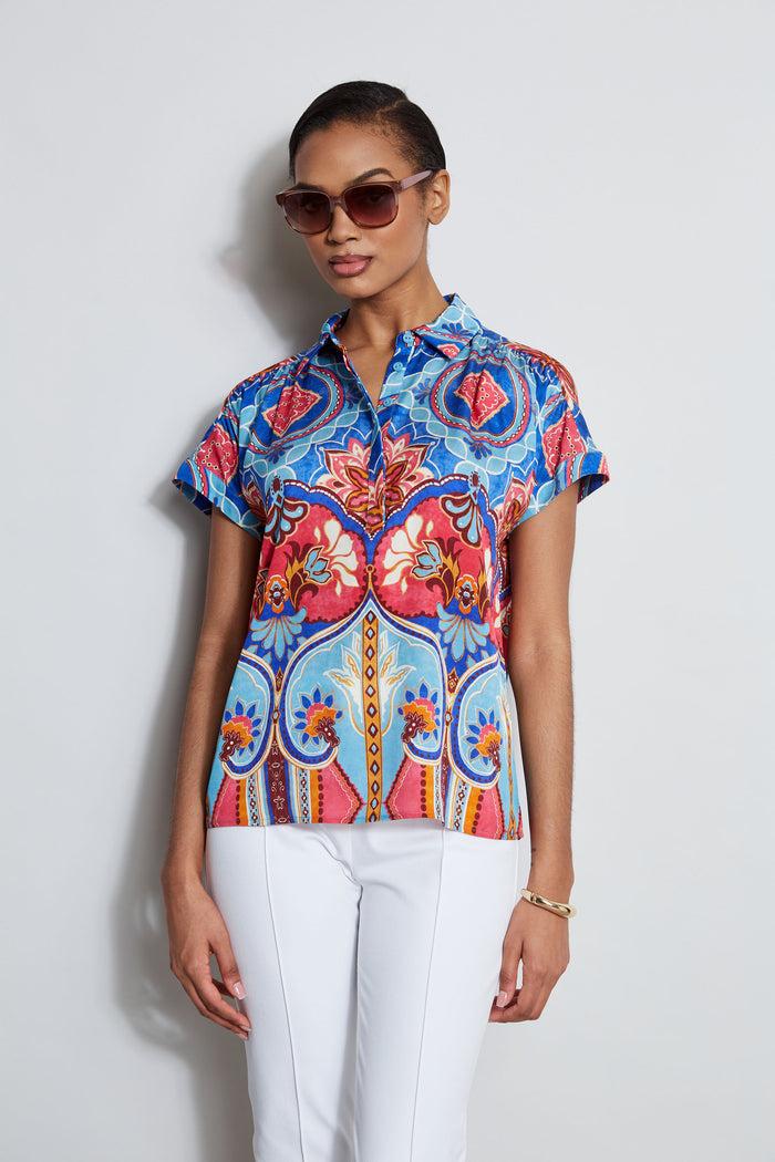 Elie Tahari Silk Tapestry Floral Shirt TAPESTRY FLORAL PRINT