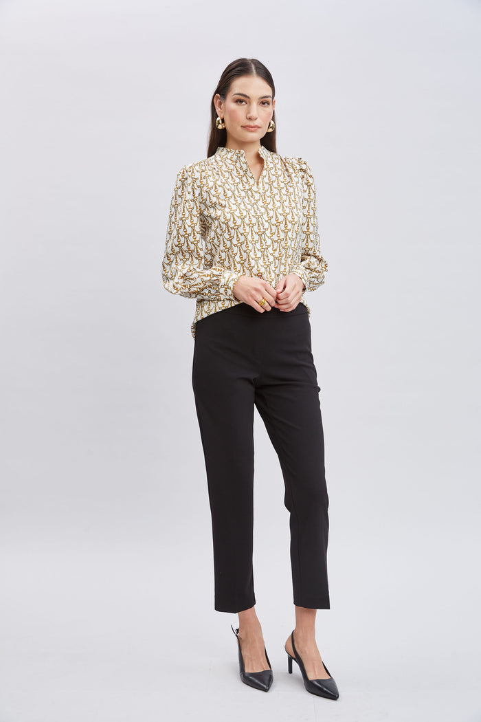 Elie Tahari T-Tahari Chain Print Button Down Shirt EQUESTRIAN CHAIN