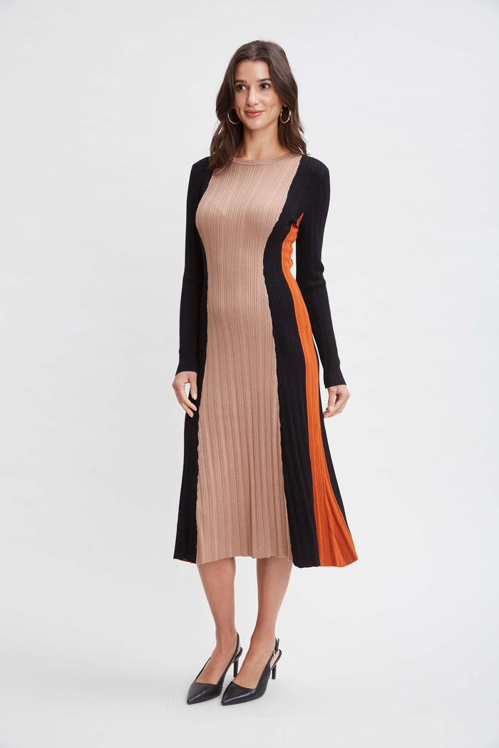 Elie Tahari T-Tahari Color Block Sweater Dress DEEP FIRE COMBO