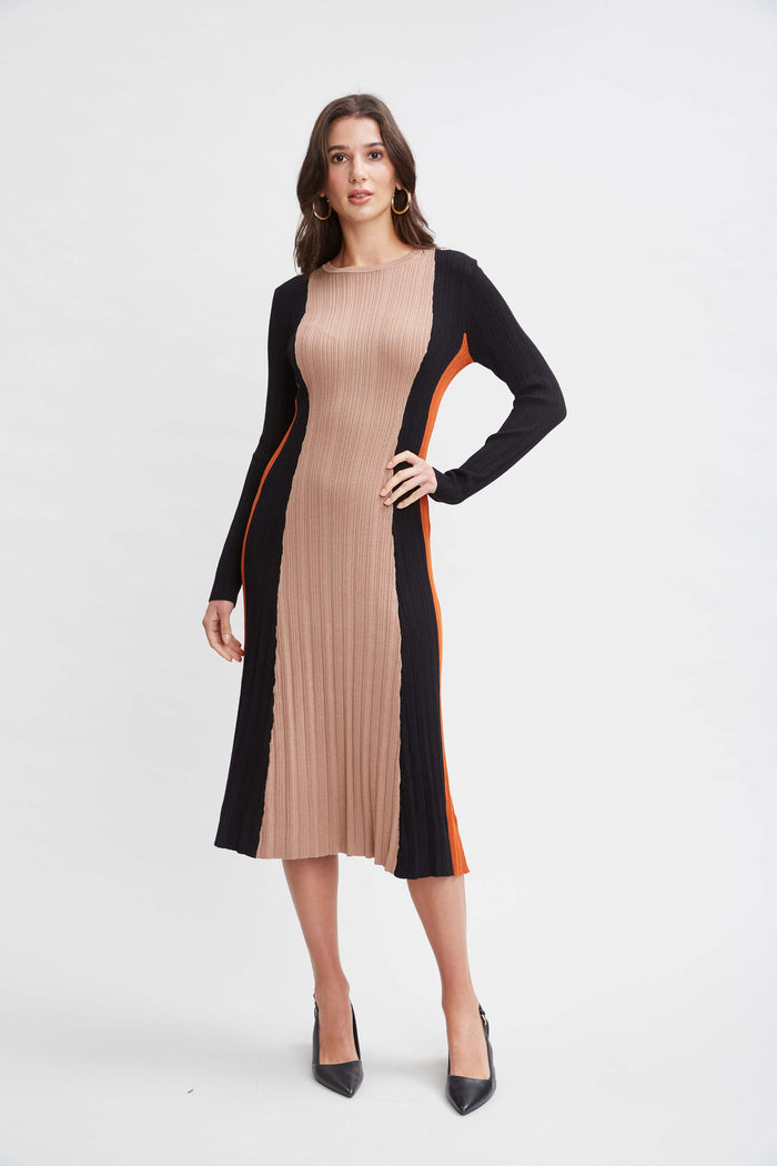 Elie Tahari T-Tahari Color Block Sweater Dress DEEP FIRE COMBO