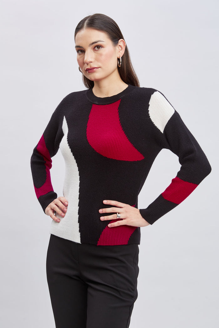 Elie Tahari T-Tahari Color Block Sweater PINK HEART COMBO