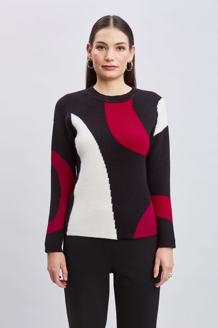Elie Tahari T-Tahari Color Block Sweater PINK HEART COMBO
