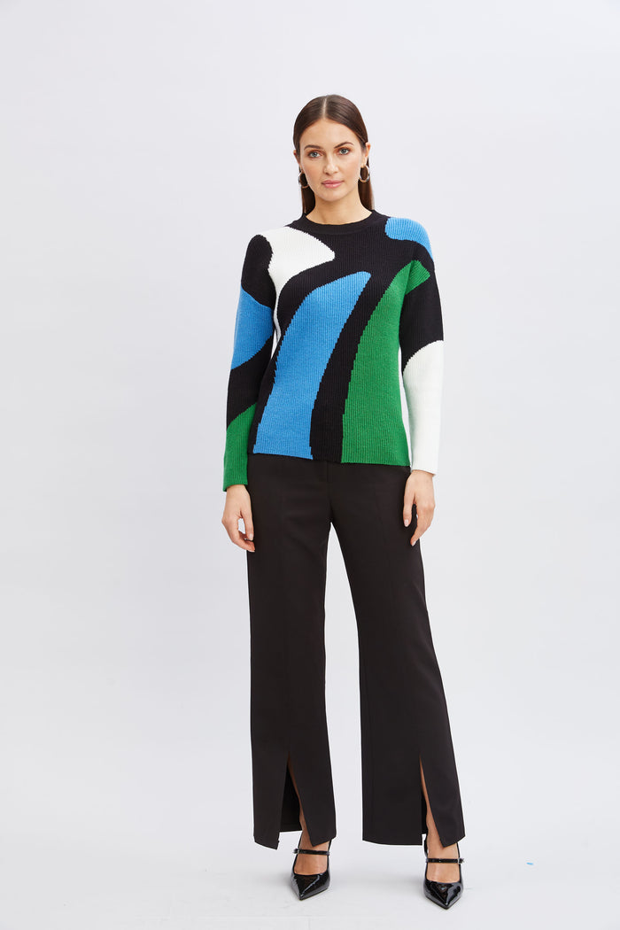 Elie Tahari T-Tahari Colorblock Sweater BAY BLUE/GARDEN GROVE COMBO