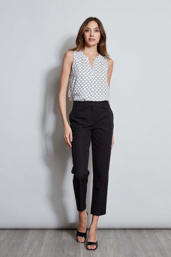 Elie Tahari T-Tahari Dot Mesh Sleeveless Shirt DOTTED MESH PRINT (WHITE)