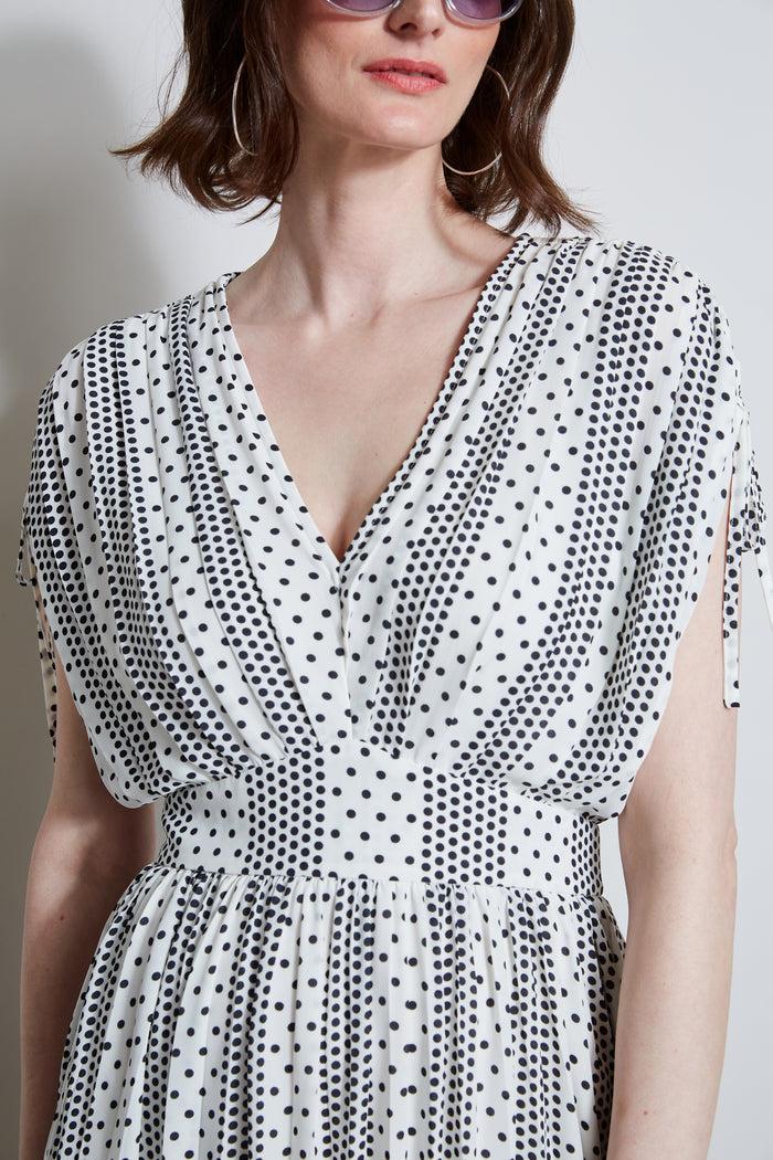 Elie Tahari T-Tahari Dropped Tie Shoulder Dot Dress DOTTED DREAM