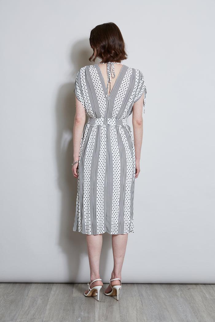 Elie Tahari T-Tahari Dropped Tie Shoulder Dot Dress DOTTED DREAM