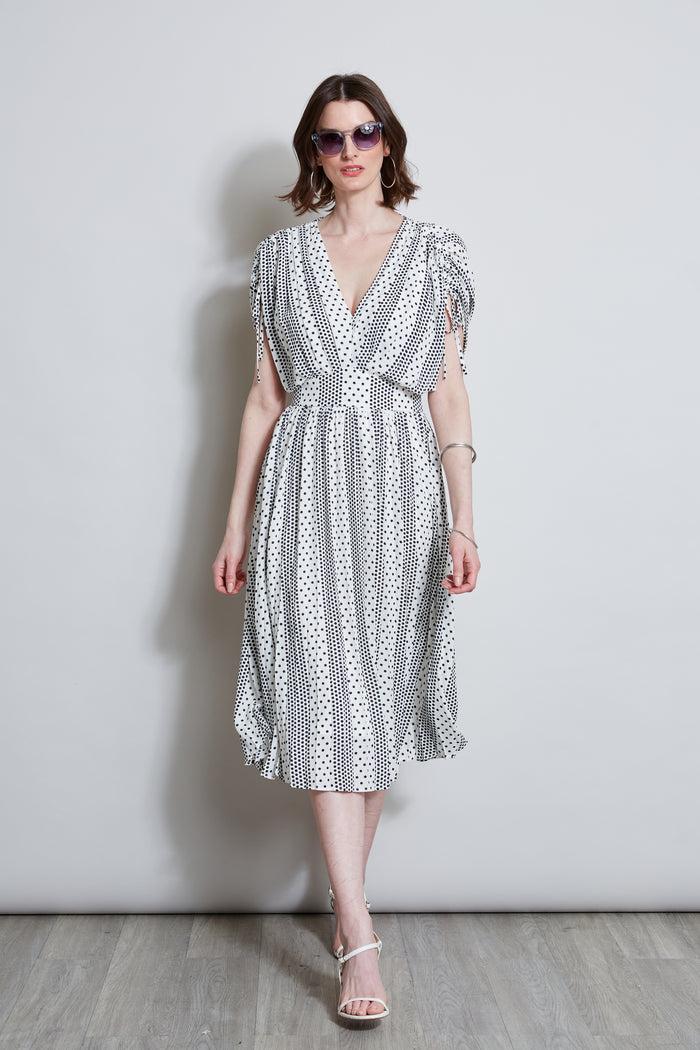Elie Tahari T-Tahari Dropped Tie Shoulder Dot Dress DOTTED DREAM