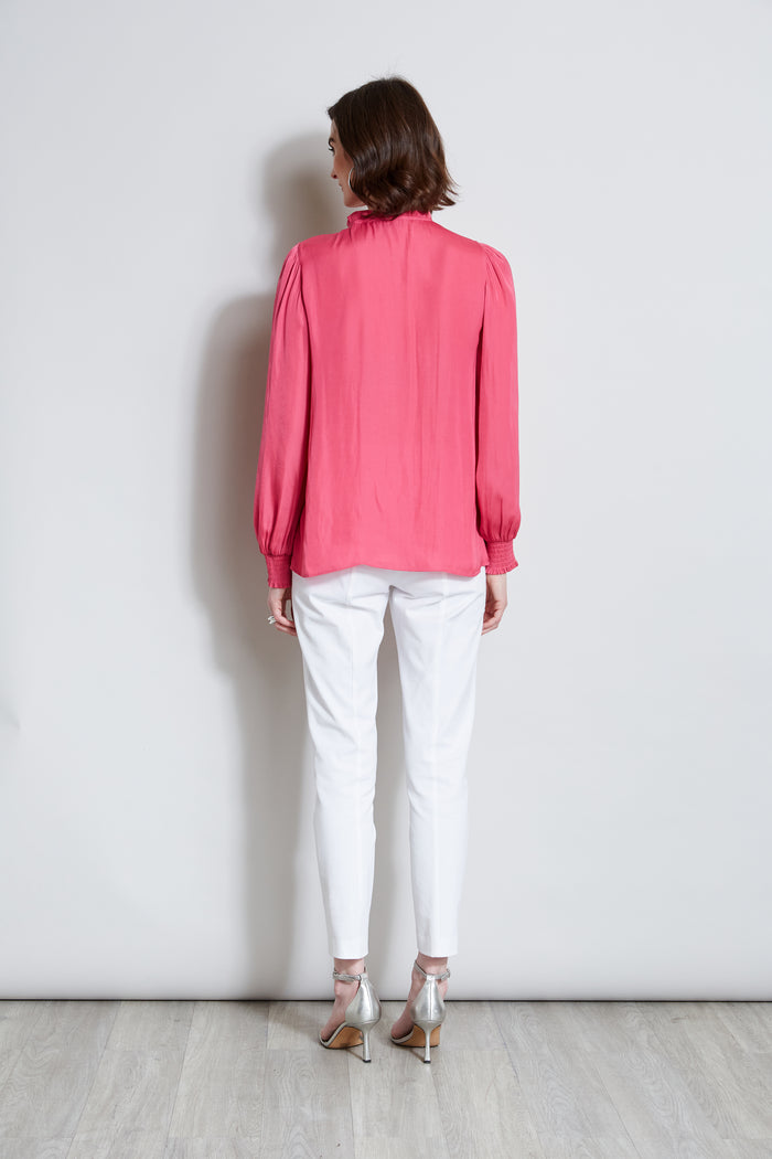 Elie Tahari T-Tahari Embroidered Keyhole Shirt BOMBAY PINK