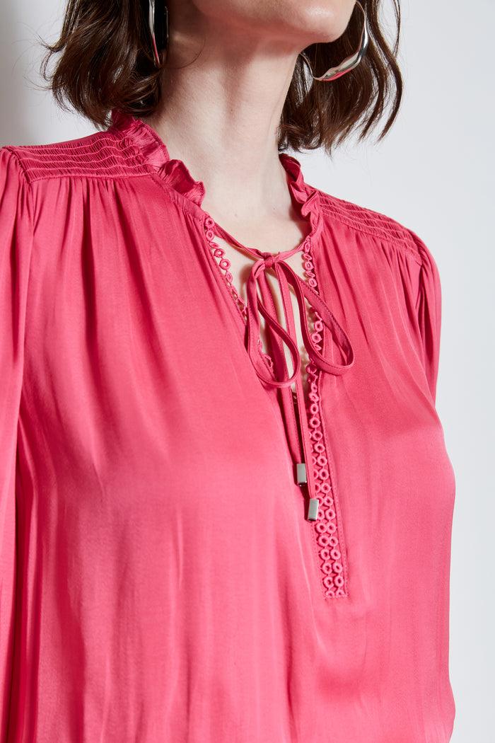 Elie Tahari T-Tahari Embroidered Keyhole Shirt BOMBAY PINK