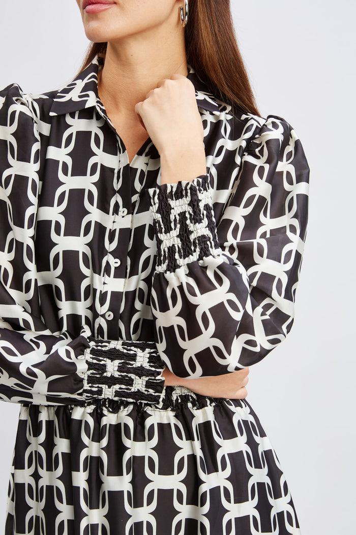 Elie Tahari T-Tahari Geometric Chain Shirt Dress LONDON CHAIN PRINT