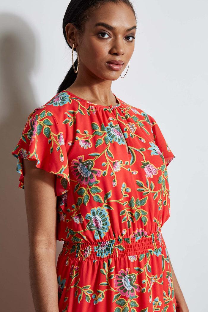 Elie Tahari T-Tahari Hibiscus Garden Print Midi Dress HIBISCUS GARDEN PRINT