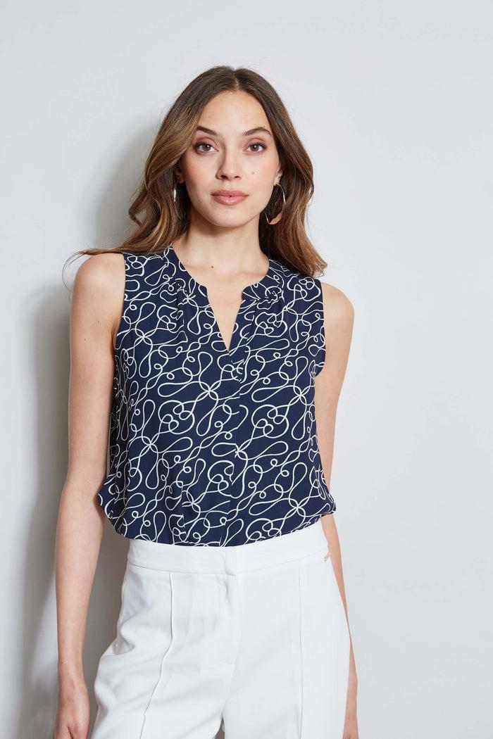 Elie Tahari T-Tahari Knotted Dream Sleeveless Shirt KNOTTED DREAM PRINT