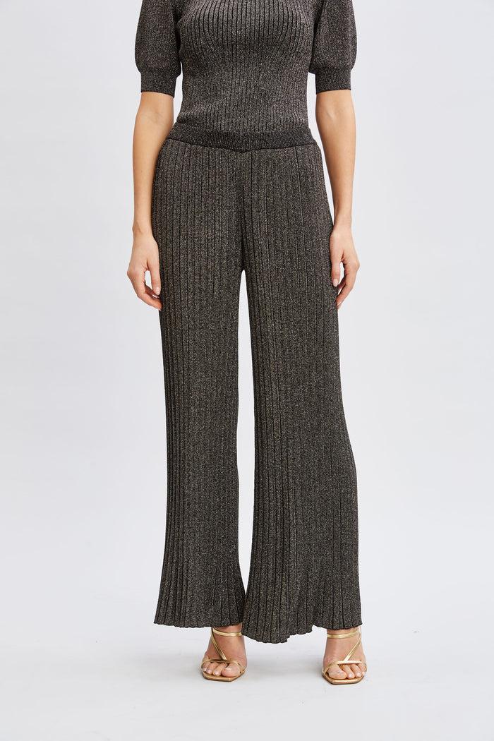 Elie Tahari T-Tahari Metallic Wide Leg Pant BLACK/GOLD LUREX
