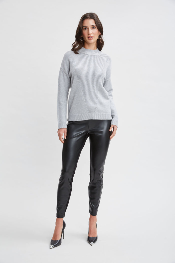 Elie Tahari T-Tahari Mock Neck Rib Sweater MEDIUM GREY HEATHER